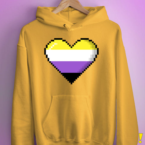 Nonbinary Pride 8-Bit Pixel Heart Hoodie - Mustard
